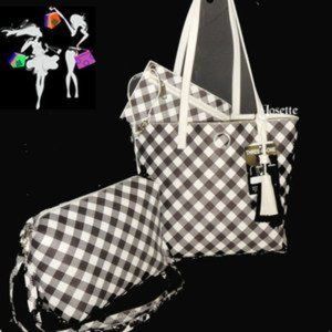 Carlos Santana 3 piece black white check tote